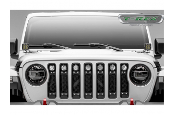 Jeep Wrangler JL T-REX Torch Series Grille-Black Powdercoat w/Chrome Studs and (7) 2" LED Lights