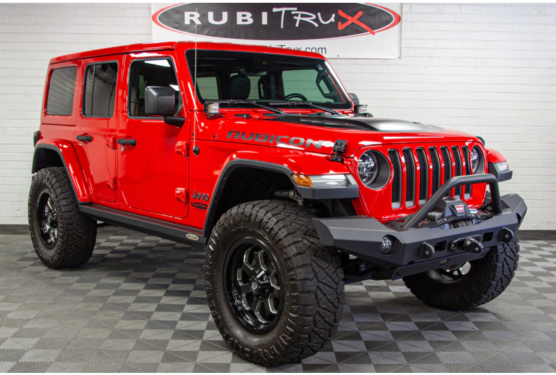 Lifted 2019 Jeep Wrangler Rubicon Unlimited JLUR Firecracker Red | RubiTrux