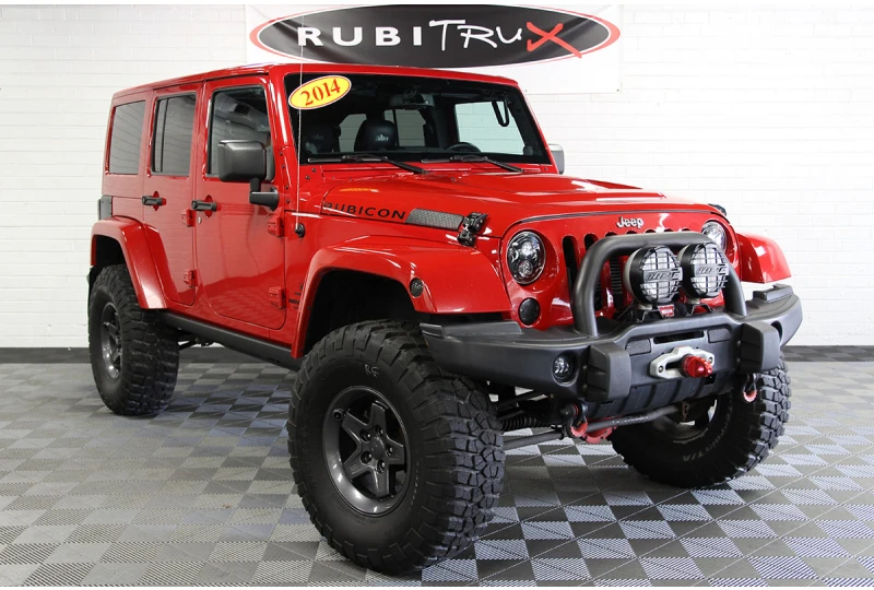Custom Lifted Pre-Owned 2014 Jeep Wrangler Rubicon Unlimited HEMI AEV JK350  Flame Red for Sale