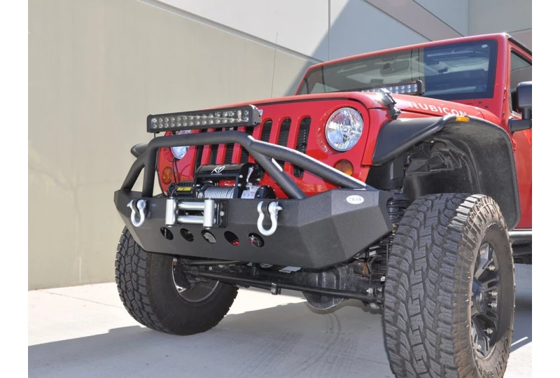 DV8 JL FBSHTB-06 Steel Mid Width Front Bumper W/ Bull Bar