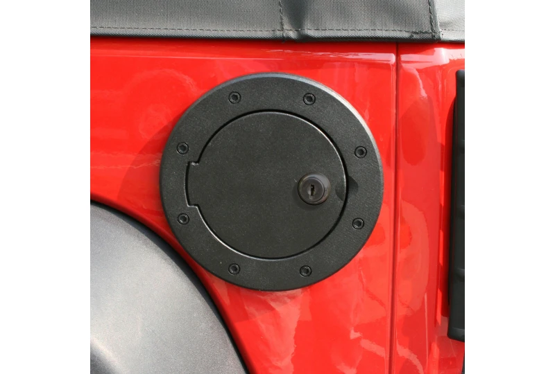 Rugged Ridge  Locking Gas Cap Door, Black Aluminum; 07-17 Jeep  Wrangler JK