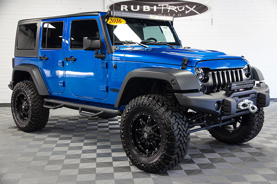 Custom 2016 Jeep Wrangler JLU Sport Hydro Blue | RubiTrux